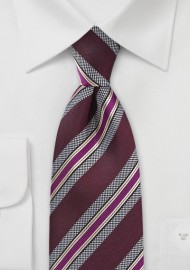 Graphic Striped Tie in Burgundy and Magenta