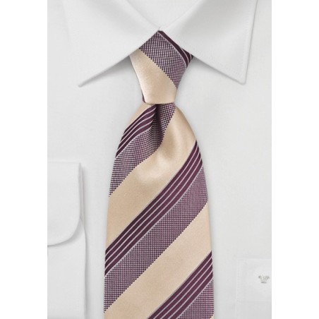 Striped Tie in Golden Wheat and Burgundy