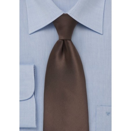 Solid Espresso Brown Tie in Extra Long
