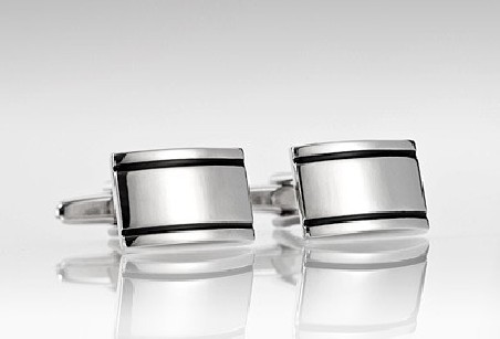 Silver Cufflinks with Black Stripes