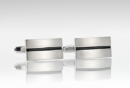 Stainless Steel Cufflinks with Black Resin Center Stripe