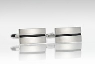 Stainless Steel Cufflinks with Black Resin Center Stripe