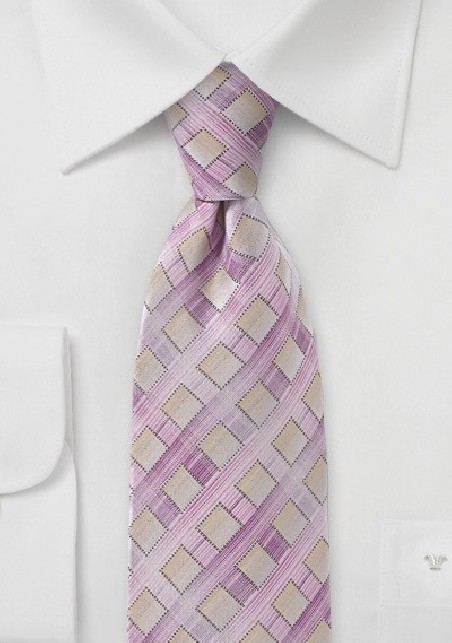 Diamond Patterned Tie in Lilacs