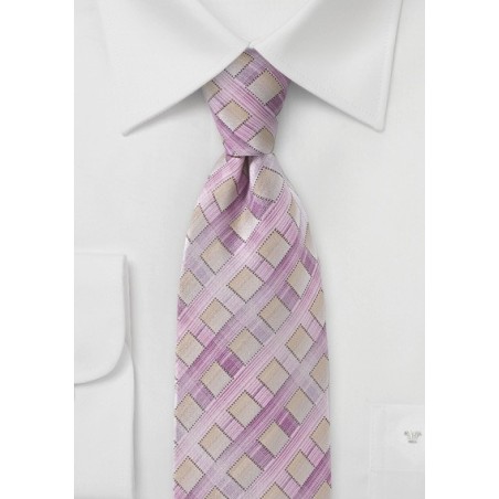 Diamond Patterned Tie in Lilacs