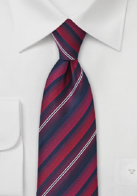Savvy Striped Tie in Reds and Navys