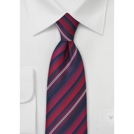 Savvy Striped Tie in Reds and Navys