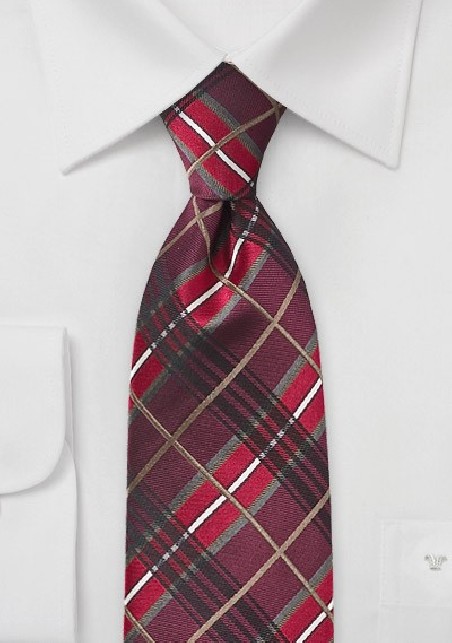 Plaid Tie in Reds and Burgundies
