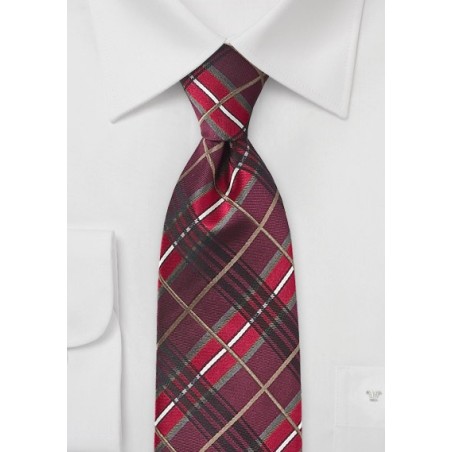 Plaid Tie in Reds and Burgundies