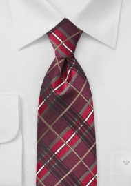 Plaid Tie in Reds and Burgundies