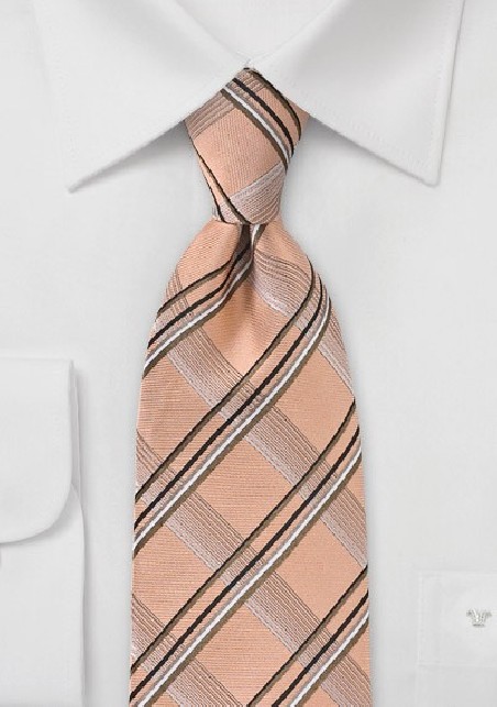 Modern Plaid Tie in Vintage Peach