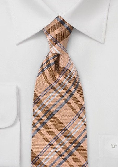 Modern Plaid Tie in French Peach