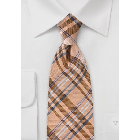 Modern Plaid Tie in French Peach