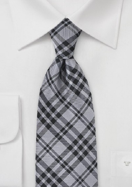 Plaid Tie in Black and Charcoal