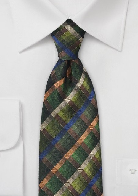 Plaid Textured Tie in Dark Winter Greens