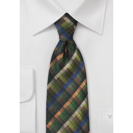 Plaid Textured Tie in Dark Winter Greens