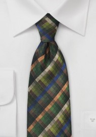 Plaid Textured Tie in Dark Winter Greens