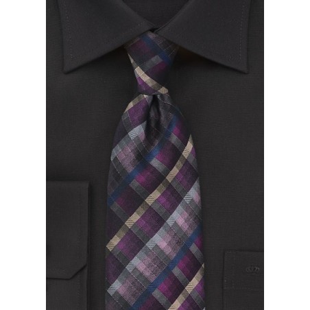 Purple, Pink, Gray Checkered Tie
