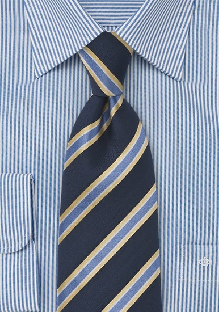 Classic Striped Tie in Navy and Yellow