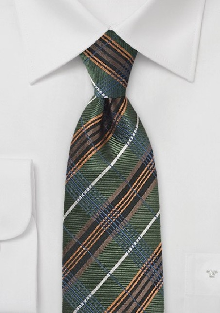 Graphic Plaid Tie in Hunter Green