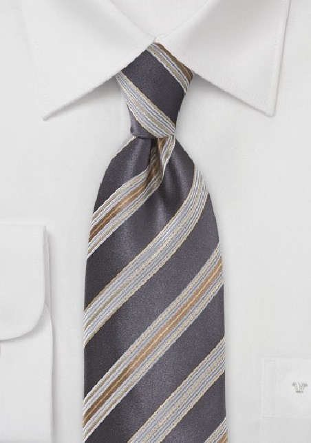Modern Striped Tie in Dark Brown and Gold