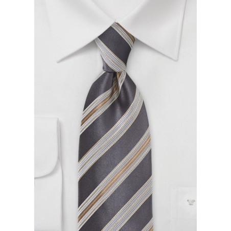 Modern Striped Tie in Dark Brown and Gold