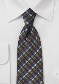 Contemporary Plaid Tie in Olive Green