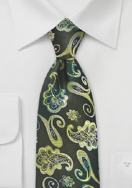 Vivid Paisley Designer Tie in Greens by Chevalier