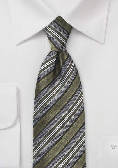 Modern Striped Tie in Moss Green