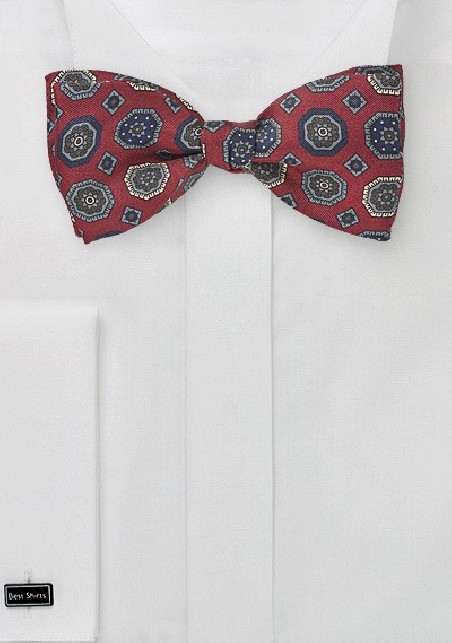 Traditionally Patterned Burgundy Bow Tie