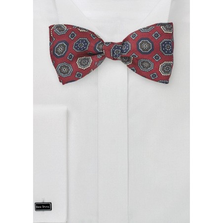 Traditionally Patterned Burgundy Bow Tie