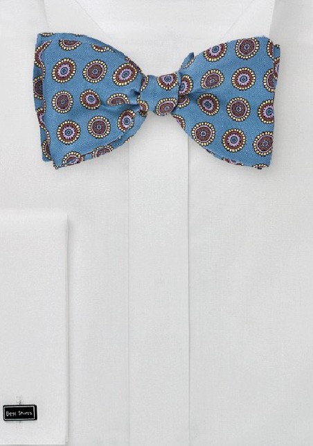 Emblem Patterned Bow Tie in Brocade Blue