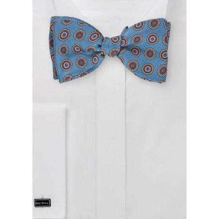 Emblem Patterned Bow Tie in Brocade Blue