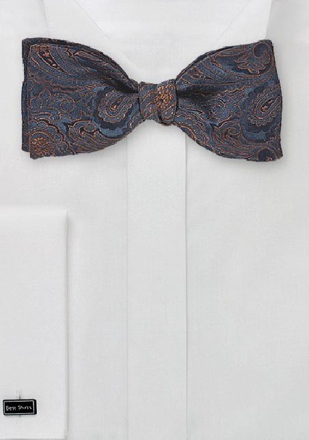 Navy Blue Bow Tie with Copper Accents