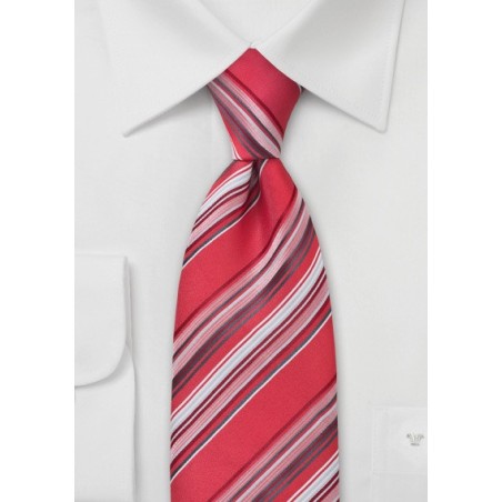 Coral Red Striped Mens Tie in XL