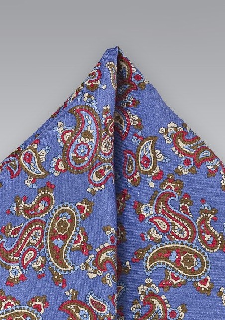 Modern Paisley Pocket Square in Blues