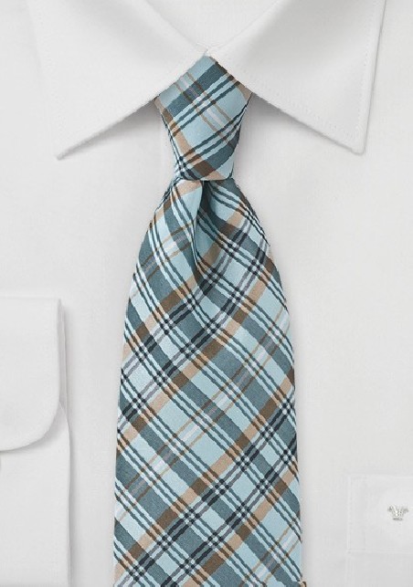 Plaid Tie in Muted Aqua
