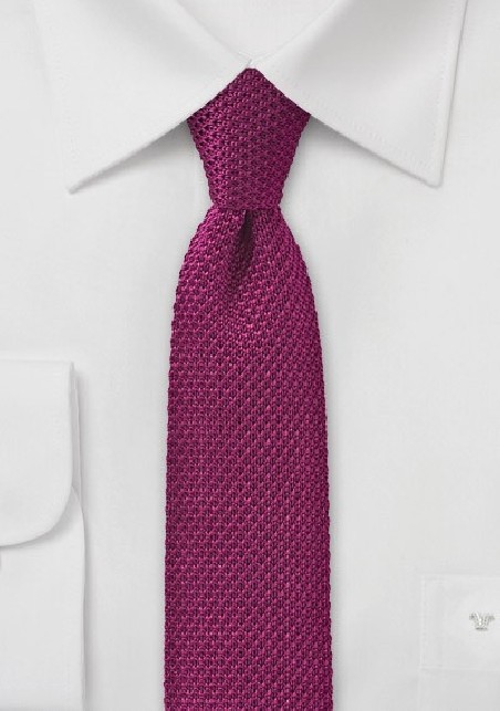 Dark Magenta Pink Knitted Silk Tie