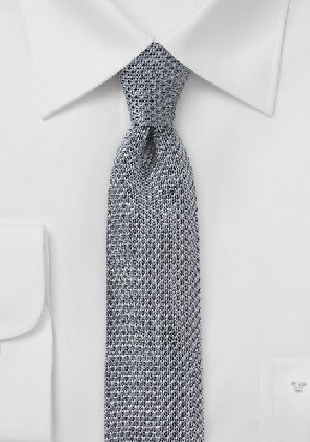Platinum Silver Skinny Knit Tie