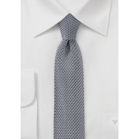 Platinum Silver Skinny Knit Tie