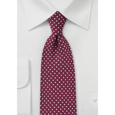 Wine Red and Silver Diamond Pattern Tie