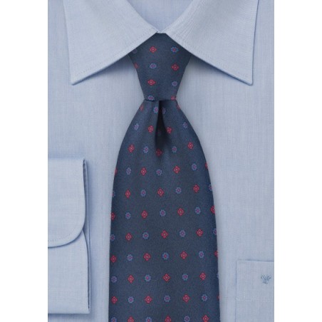 Retro Floral Grid in Deep Royal Blue