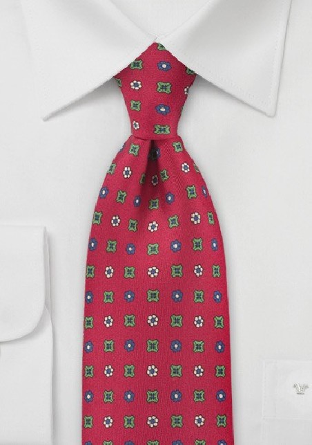 Bright Emblem Tie in Reds