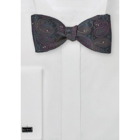 Winding Paisley Bow Tie in Blue Black