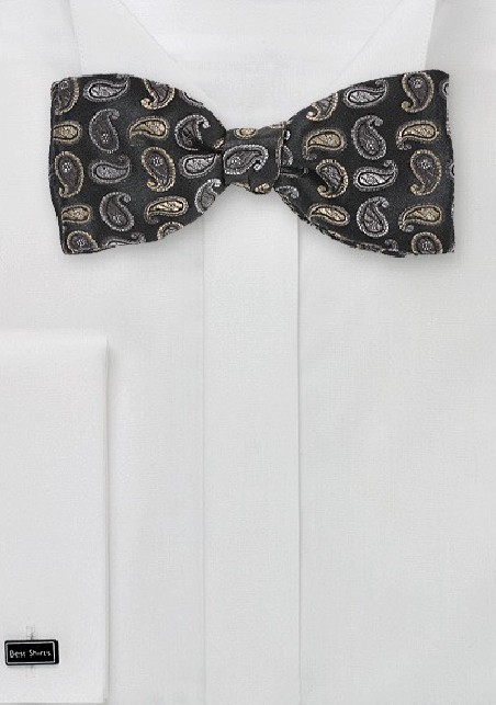 Mini Scant Paisley Bowtie in Black