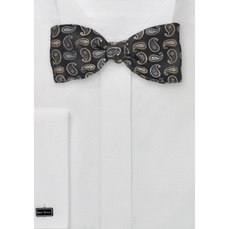 Mini Scant Paisley Bowtie in Black