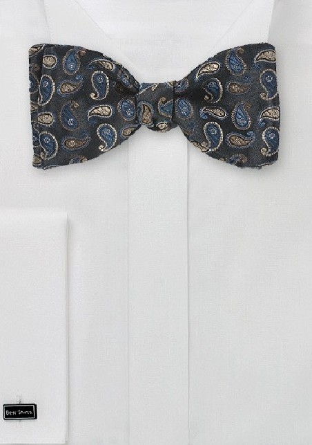 Regal Paisley Bow Tie in Black and Navy