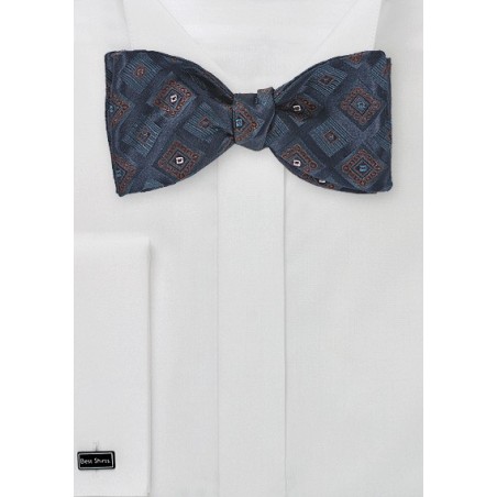 Diamond Patterned Navy Blue Bow Tie