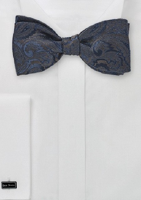 Ornate Paisley Bow Tie in Sable and Navy
