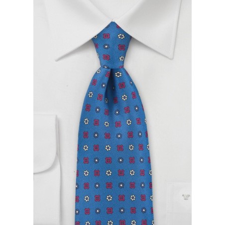 Emblem Patterned Tie in Marine Blue