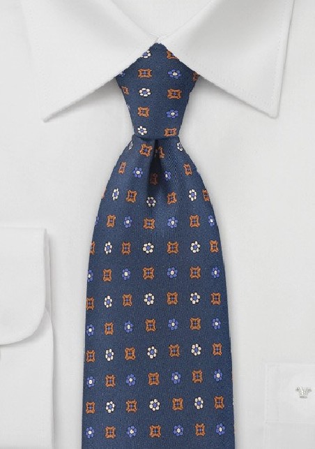 Navy Blue Tie with Emblem Designs